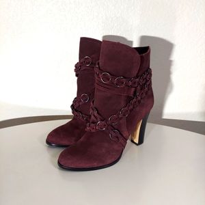 VC John Camuto Cai Burgundy Plum Purple Suede Embellished Heeled Boots